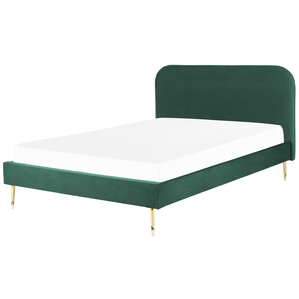 foto del prodotto beliani letto matrimoniale velluto verde smeraldo piedi oro minimalista 160 x 200 cm flayat