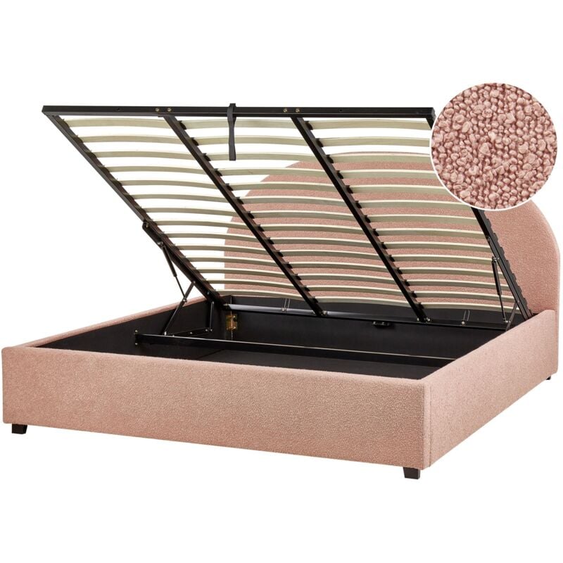 foto del prodotto beliani - letto minimalista contenitore con ottomana eu 180 x 200 cm boucle rosa vaucluse