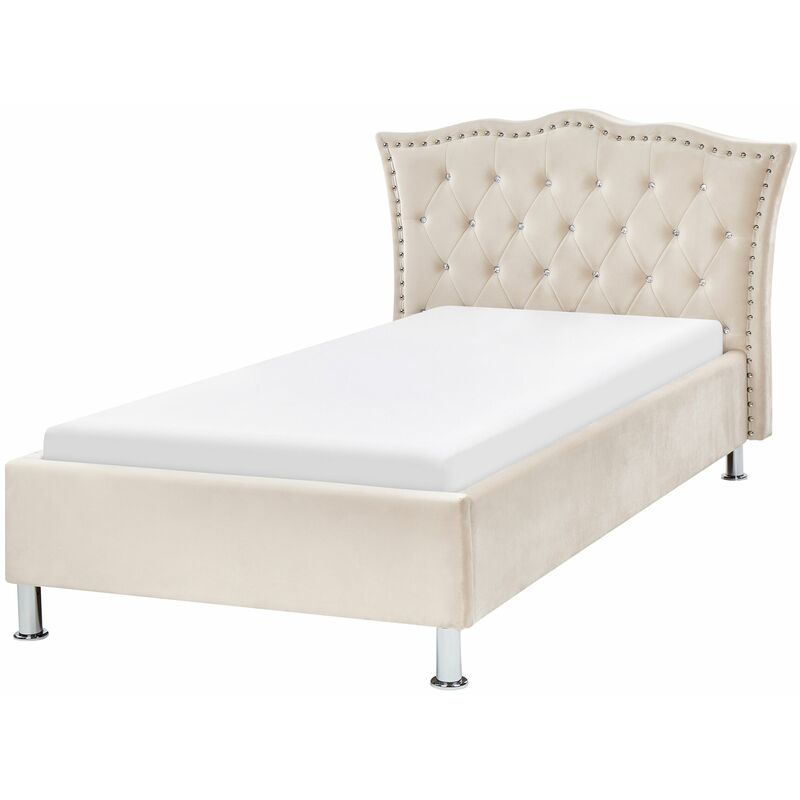 foto del prodotto beliani letto moderno in velluto ue a una piazza con doghe beige metz