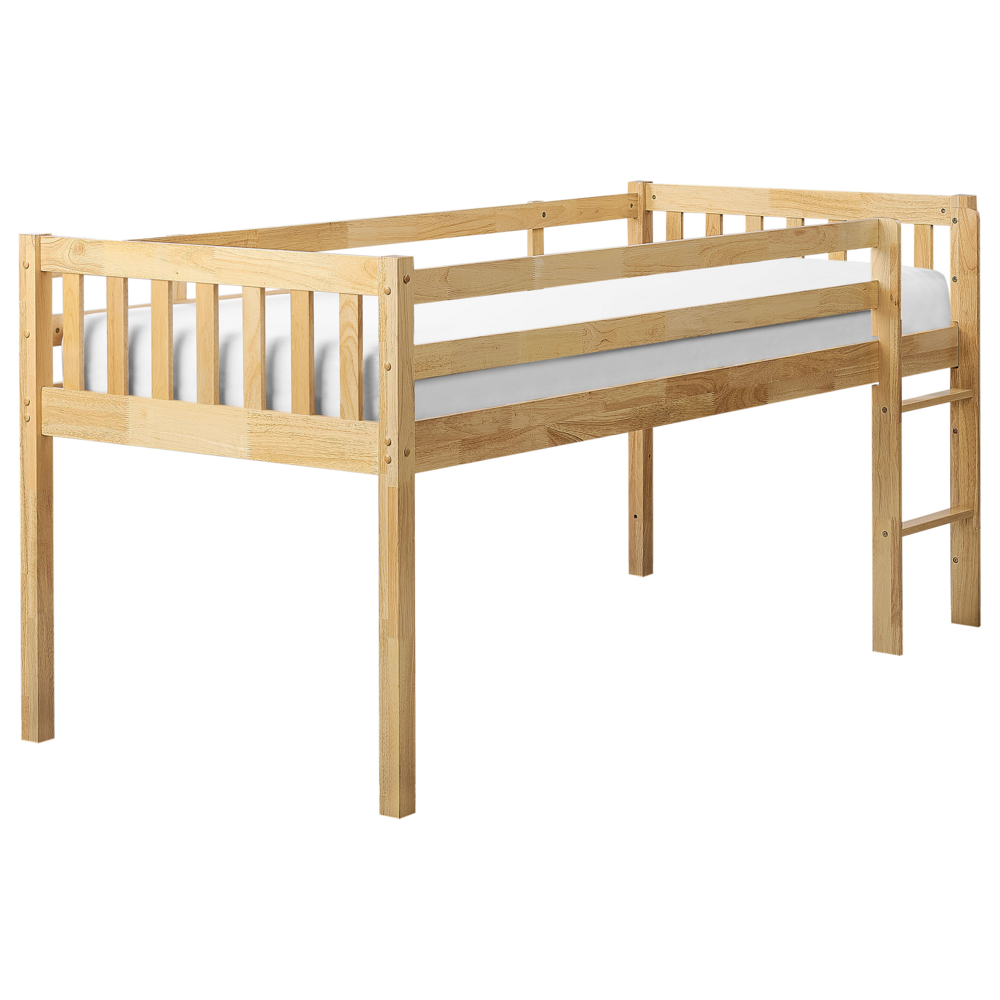 foto del prodotto beliani letto singolo alto per bambini in legno di caucci con rete a doghe in legno chiaro 90 x 200 cm peipin