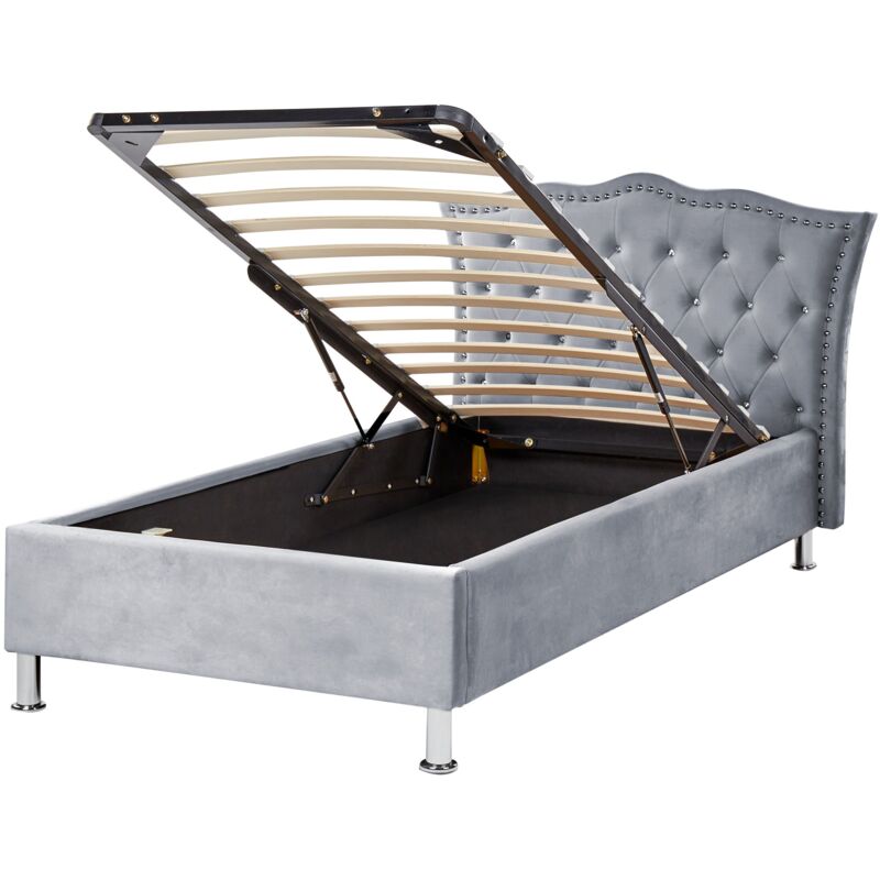 foto del prodotto beliani letto singolo con con contenitore in velluto grigio 90 x 200 cm metz