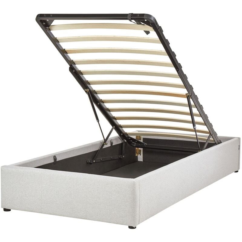 foto del prodotto beliani - letto singolo con contenitore in tessuto grigio chiaro 90 x 200 cm dinan