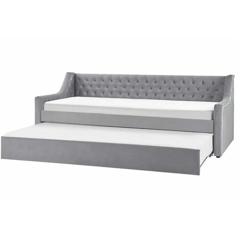 foto del prodotto beliani letto singolo con letto estraibile 90 x 200 cm in velluto grigio con rete a doghe montargis