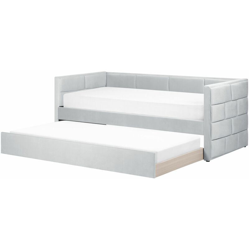 foto del prodotto beliani letto singolo con secondo letto a scomparsa in velluto e telaio con doghe grigio chiaro 90x200cm chavonne