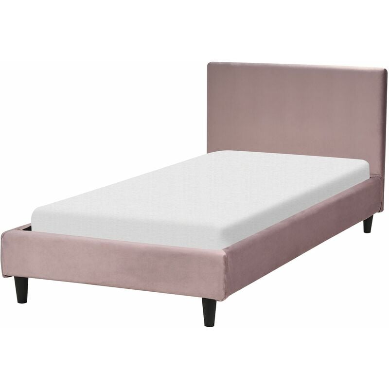 foto del prodotto beliani letto singolo in velluto rosa con rete a doghe 90 x 200 cm fitou