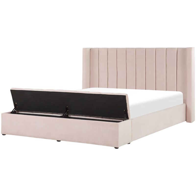 foto del prodotto beliani - letto velluto rosa pastello rete a doghe e cassapanca 160 x 200 cm noyers