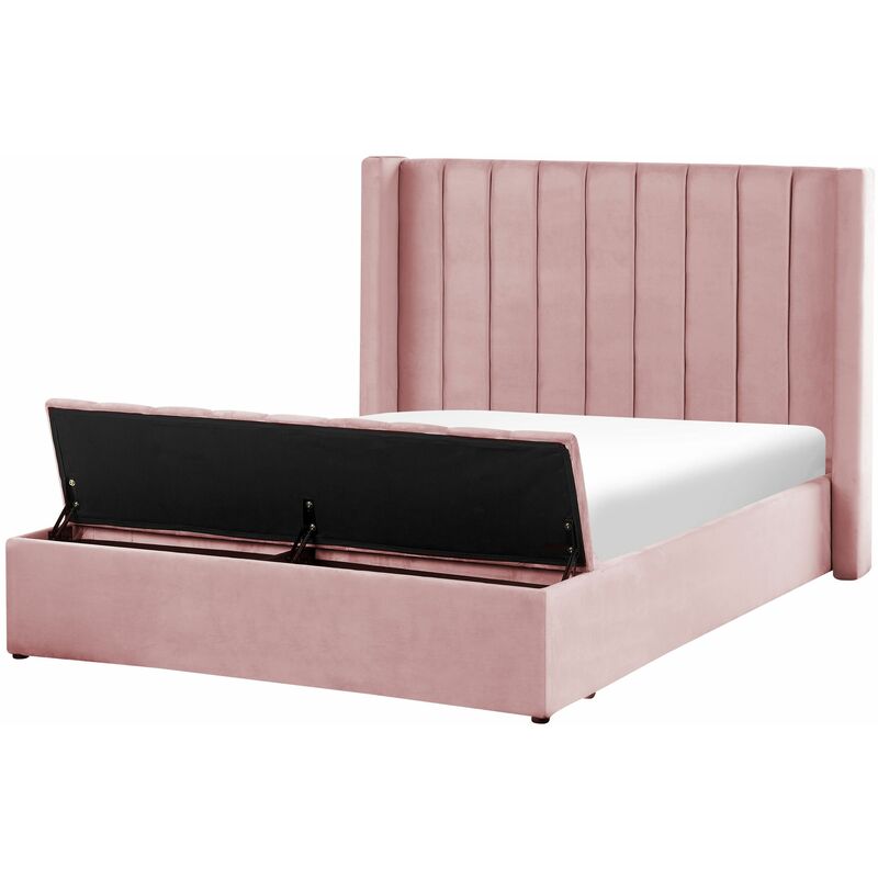 foto del prodotto beliani letto velluto rosa rete a doghe e cassapanca 140 x 200 cm noyers