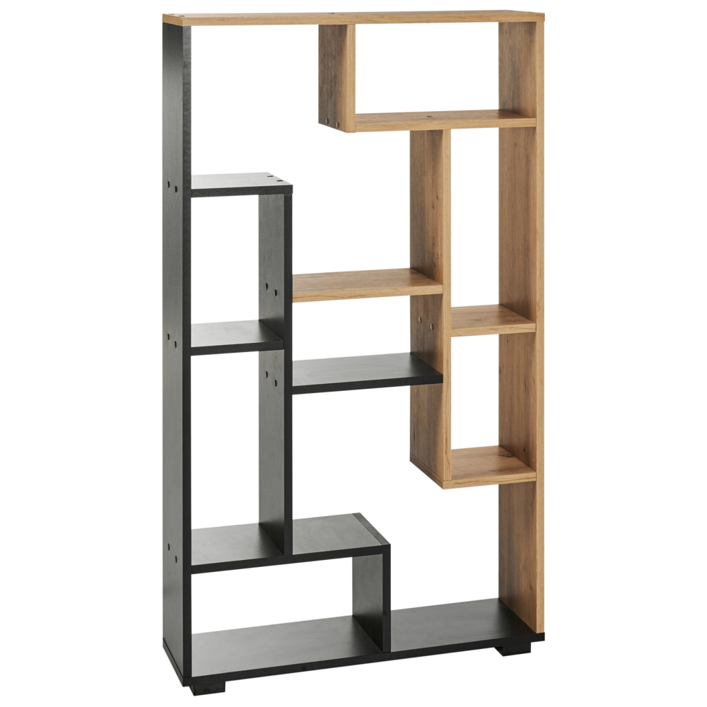 foto del prodotto beliani libreria industriale 9 scaffali legno chiaro e struttura nera alma