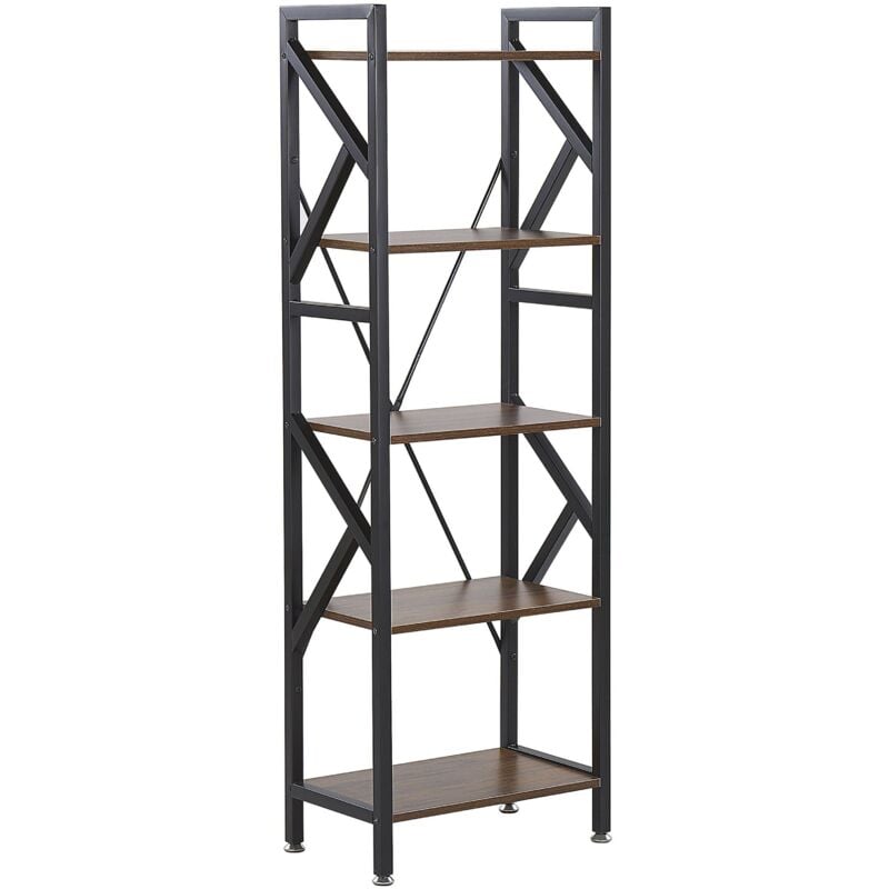 foto del prodotto beliani libreria industriale con 5 scaffali legno scuro struttura metallo dale