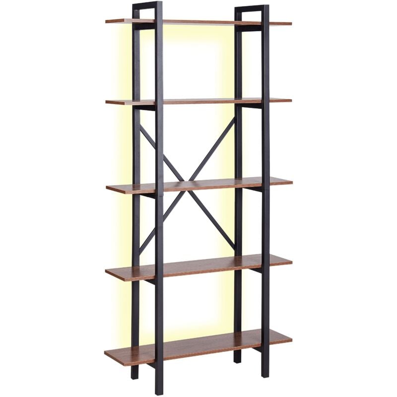 foto del prodotto beliani libreria industriale con luci led a 5 livelli con schienale aperto in legno scuro e struttura in metallo nero darby