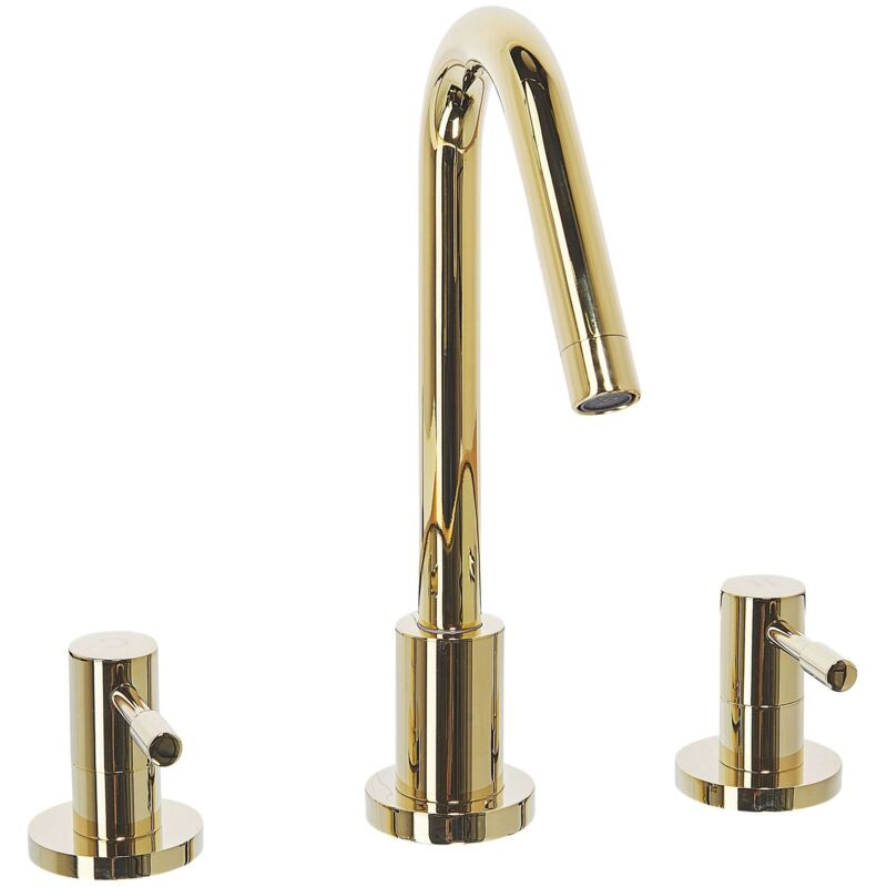 foto del prodotto beliani miscelatore per lavabo a doppia leva moderno in ottone oro lucido kalambo
