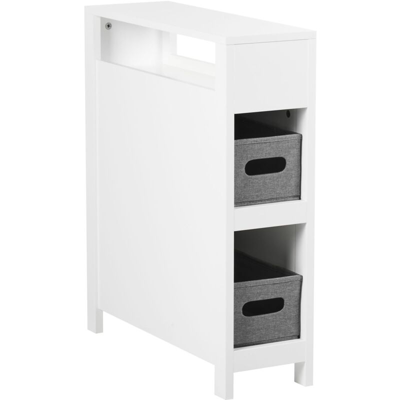 foto del prodotto beliani mobile bagno stretto con cestini 20 x 70 cm mobile bagno mdf bianco cachi