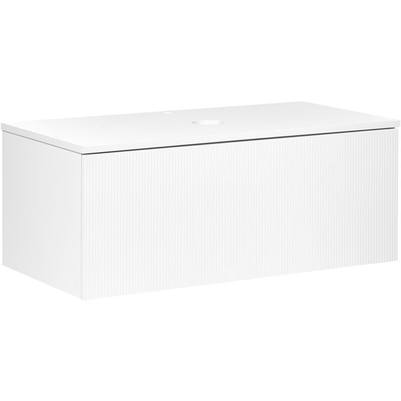 foto del prodotto beliani mobile da bagno sospeso a parete con frontale scanalato a 1 cassetto 100 x 52 cm bianco alzira