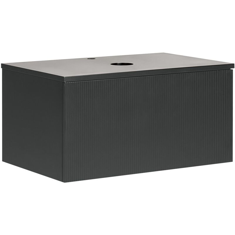 foto del prodotto beliani mobile da bagno sospeso a parete con frontale scanalato a 1 cassetto 80 x 52 cm nero alzira