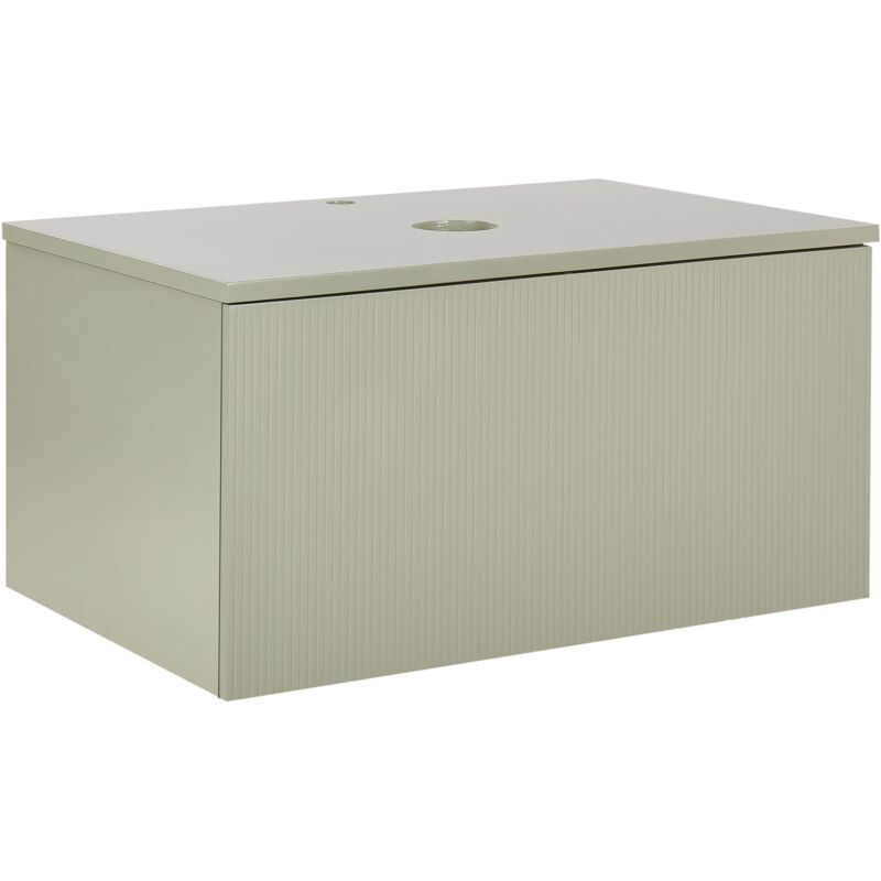 foto del prodotto beliani mobile da bagno sospeso a parete con frontale scanalato a 1 cassetto 80 x 52 cm verde alzira