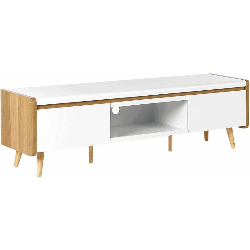 foto del prodotto beliani mobile da tv in legno naturale e bianco stile scandinavo custer