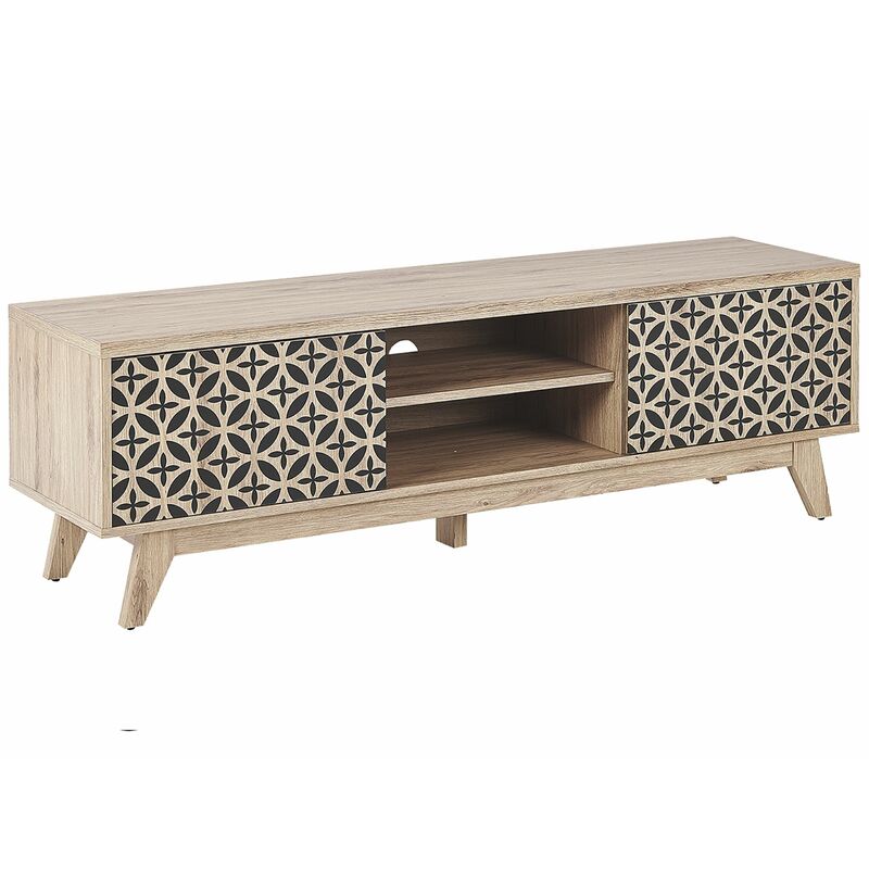 foto del prodotto beliani mobile porta tv in stile retr con ante per tv fino a 60 in legno chiaro prescot