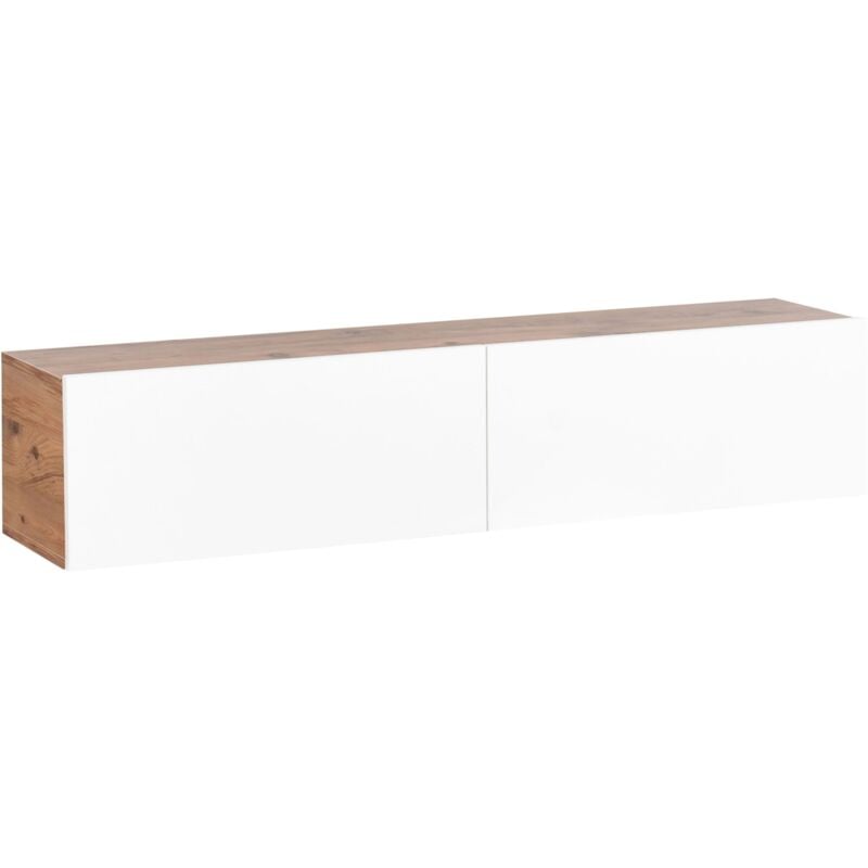 foto del prodotto beliani mobile porta tv minimalista a parete unit multimediale scaffale portaoggetti bianco e marrone 140 cm gladstone