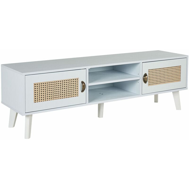 foto del prodotto beliani mobile tv 2 ante 2 scaffali in mdf colore bianco e beige parton