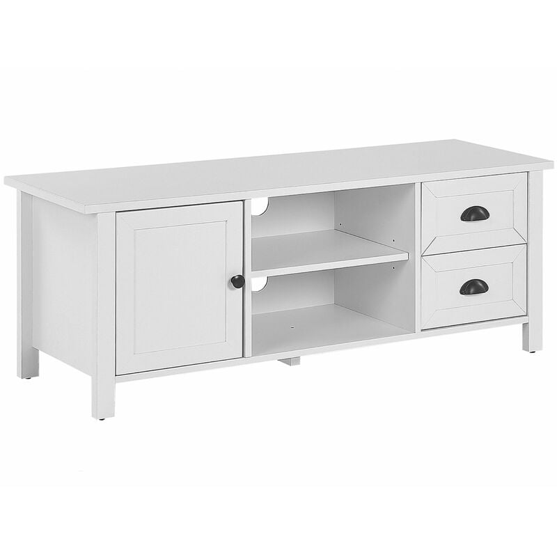 foto del prodotto beliani mobile tv bianco per tv fino a 54 cassettiera stile rustico scaffali gestione cavi soggiorno honolulu