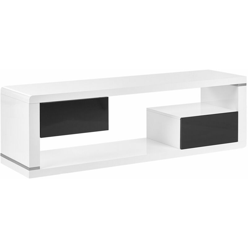 foto del prodotto beliani mobile tv con 2 cassetti bianco e nero 140 x 39 cm mdf spokan
