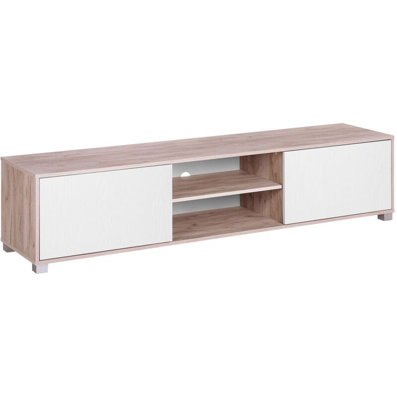 foto del prodotto beliani mobile tv in colore bianco e legno chiaro lincoln