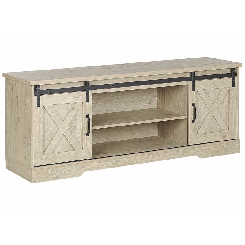 foto del prodotto beliani mobile tv stile rustico con cassetti ed ante in legno chiaro ulan