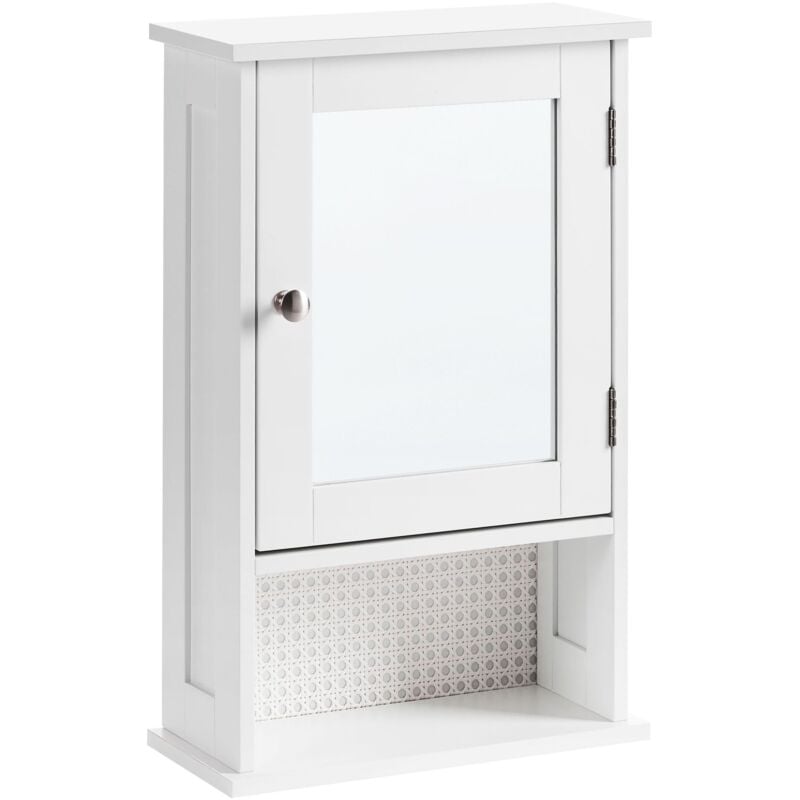 foto del prodotto beliani mobiletto a specchio da bagno a parete in mdf bianco con vano contenitore huila