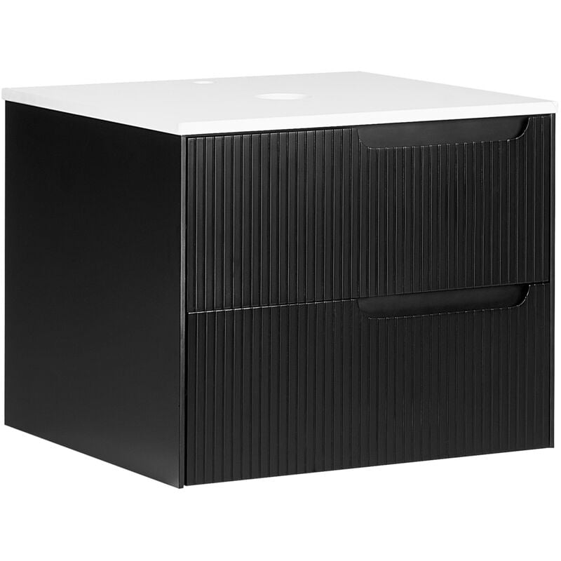 foto del prodotto beliani mobiletto da bagno a parete con frontale scanalato 2 cassetti nero 60 x 52 cm quintela