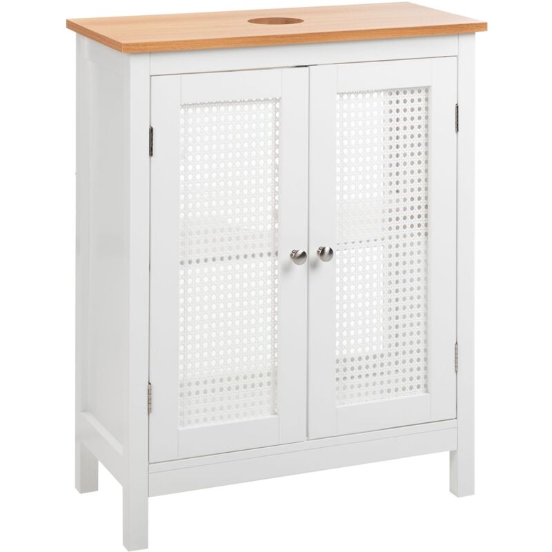 foto del prodotto beliani mobiletto da bagno con lavabo con ripiani ante traforate mdf bianco 60 x 75 cm alamos