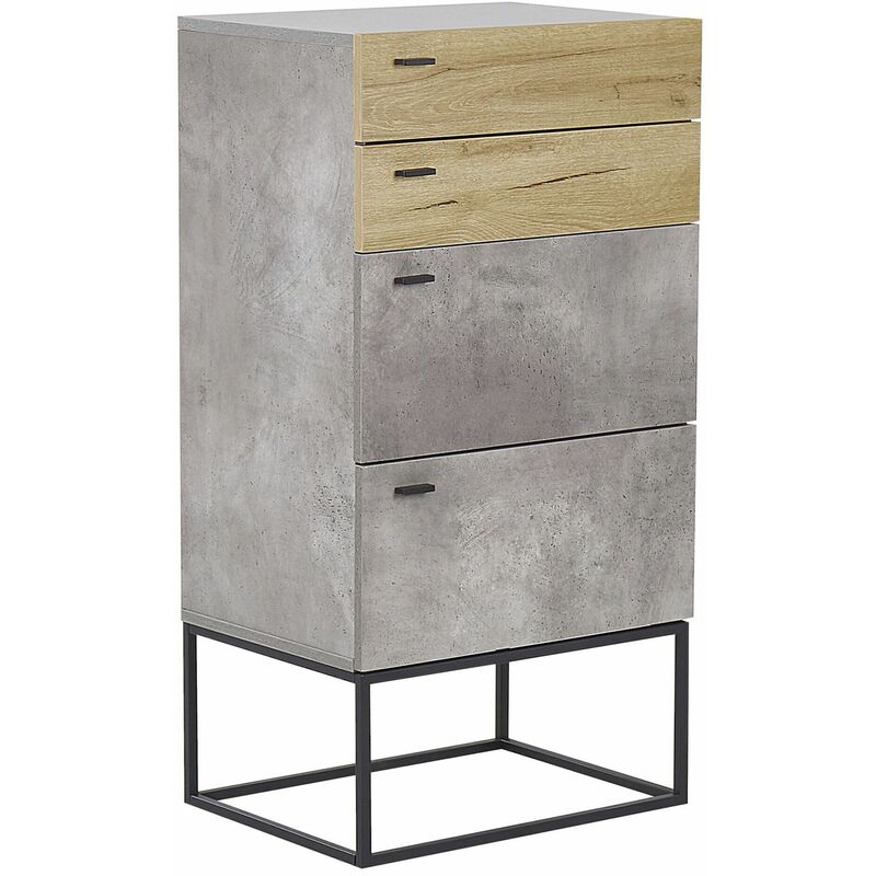 foto del prodotto beliani moderna credenza a 4 cassetti effetto cemento e legno chiaro acra