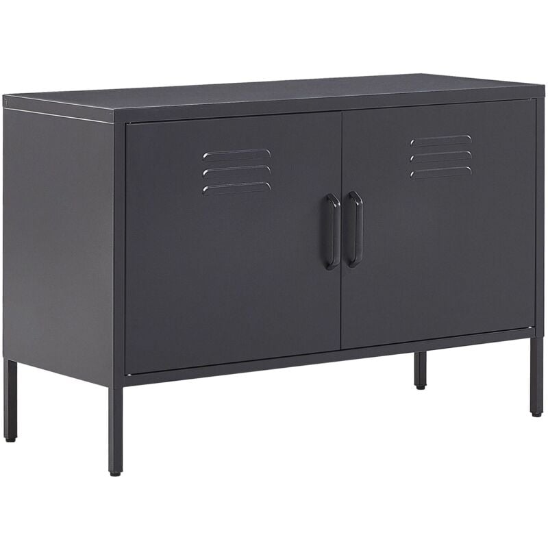 foto del prodotto beliani moderna credenza in accaio inossidabile da ufficio con 2 ante nero uria ii