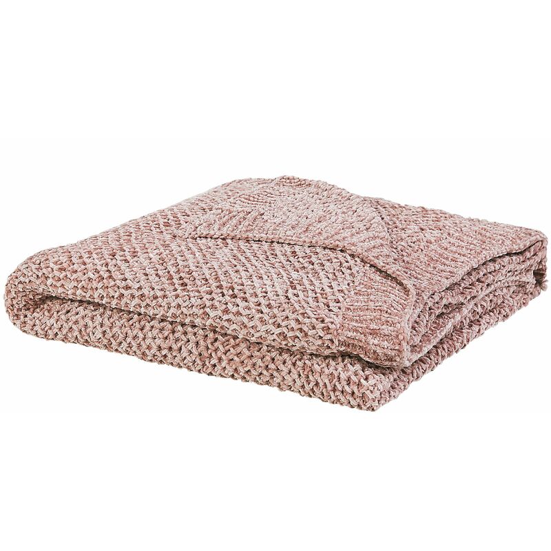 foto del prodotto beliani morbida coperta plaid ciniglia rosa lavorata a maglia 150 x 200 cm haifa
