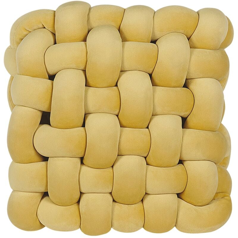 foto del prodotto beliani morbido cuscino decorativo a forma di nodo giallo 30 x 30 cm sirali
