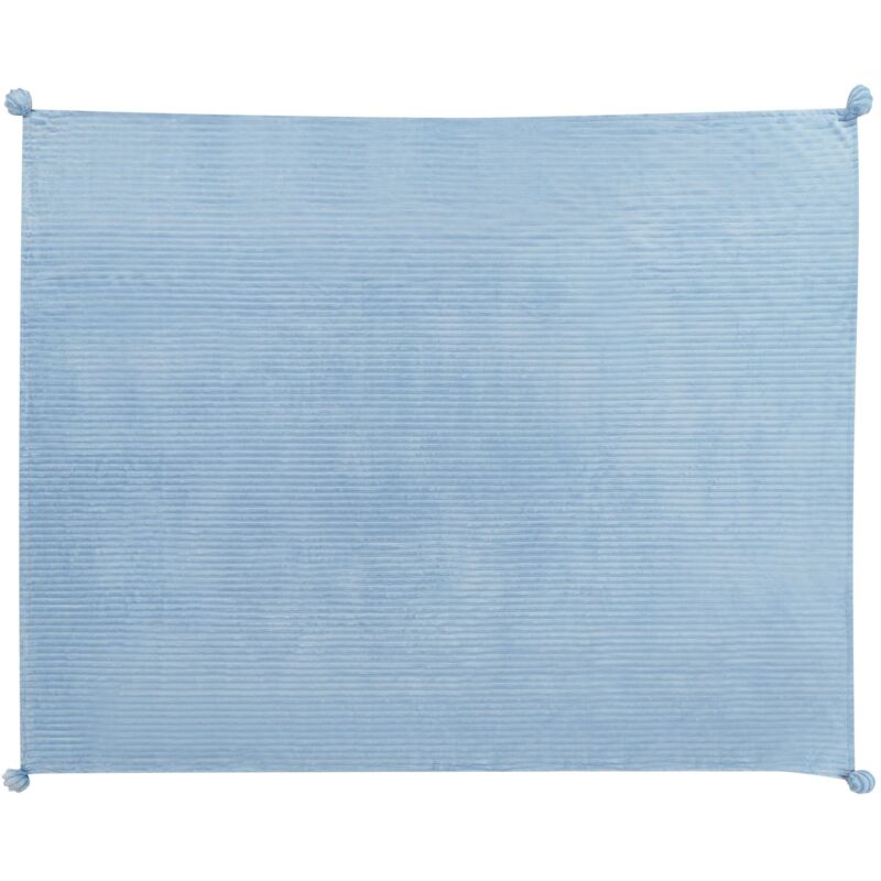 foto del prodotto beliani morbido plaid con finitura a coste e bordi con pompon 150 x 200 cm blu kaweri