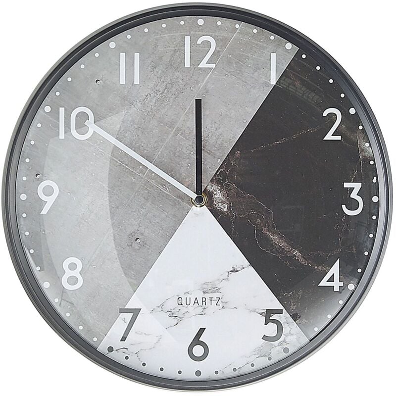 foto del prodotto beliani orologio da parete in metallo grigio e nero simil marmo retr 33 cm davos