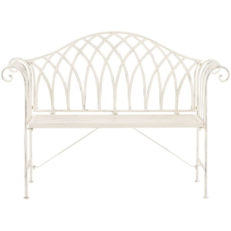 foto del prodotto beliani panca da giardino in metallo bianco larghezza 130 cm terrazza balcone milazzo