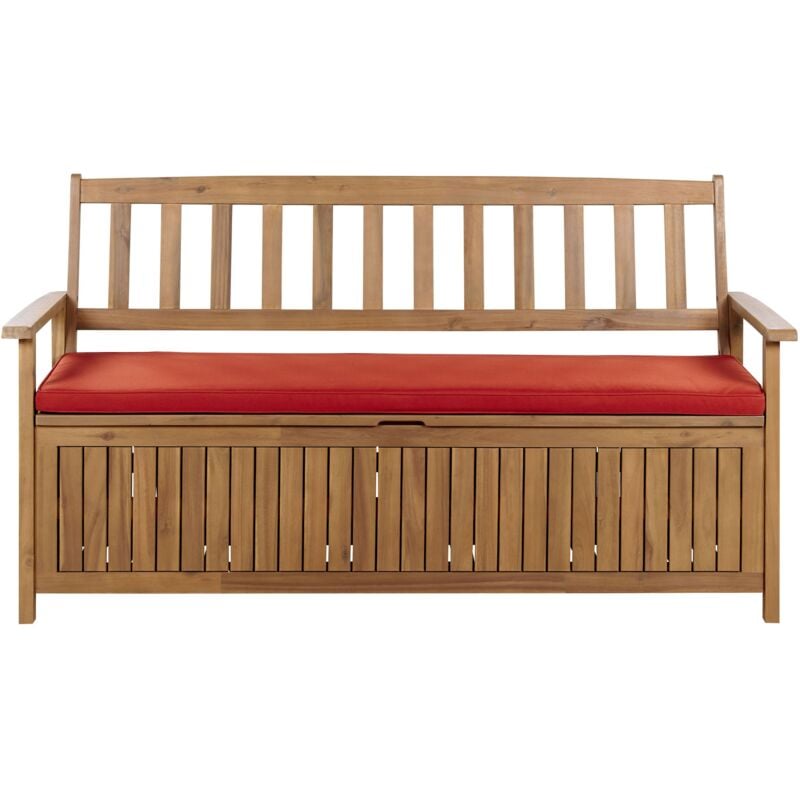 foto del prodotto beliani panchina rustica per esterni in legno massiccio di acacia 160 cm cuscino rosso sovana