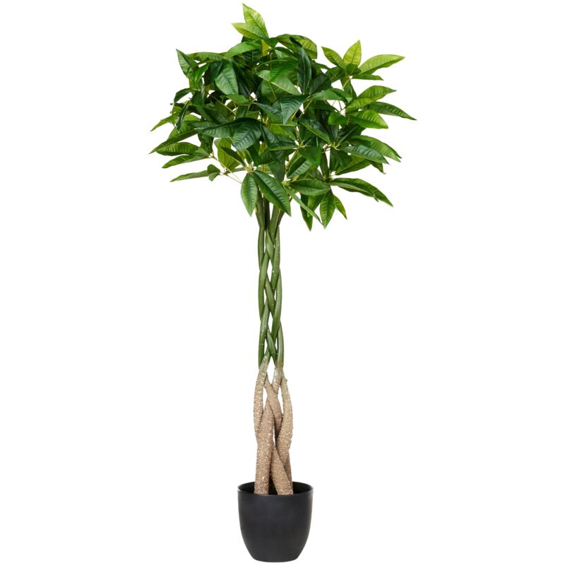 foto del prodotto beliani pianta artificiale in vaso per uso interno decorazione in plastica 120 cm con vaso nero radice intrecciata pachira tree