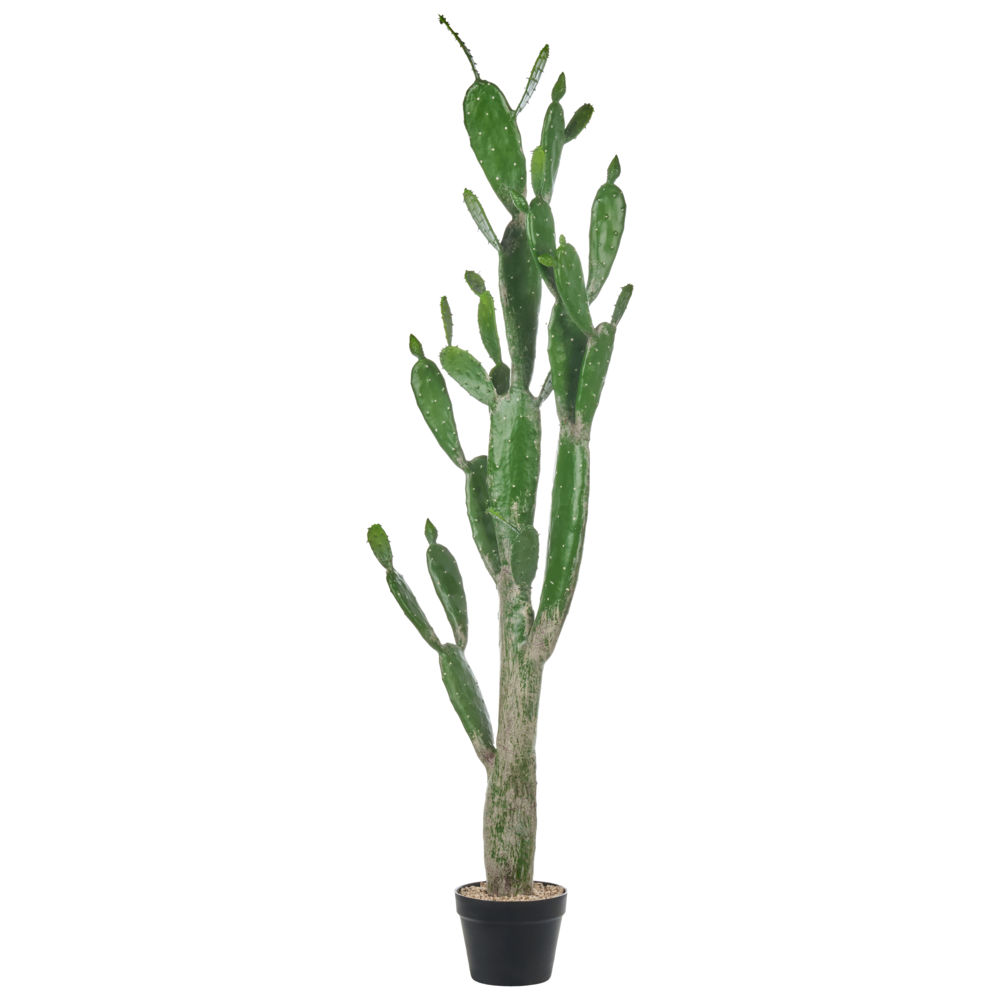 foto del prodotto beliani pianta artificiale in vaso per uso interno decorazione in plastica 150 cm con vaso nero opuntia cactus