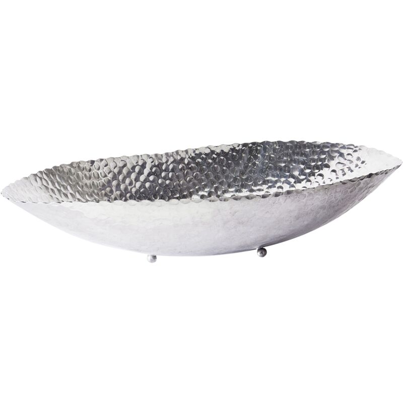 foto del prodotto beliani piatto decorativo a forma di foglia di metallo argentato 80 cm ovale ibrash
