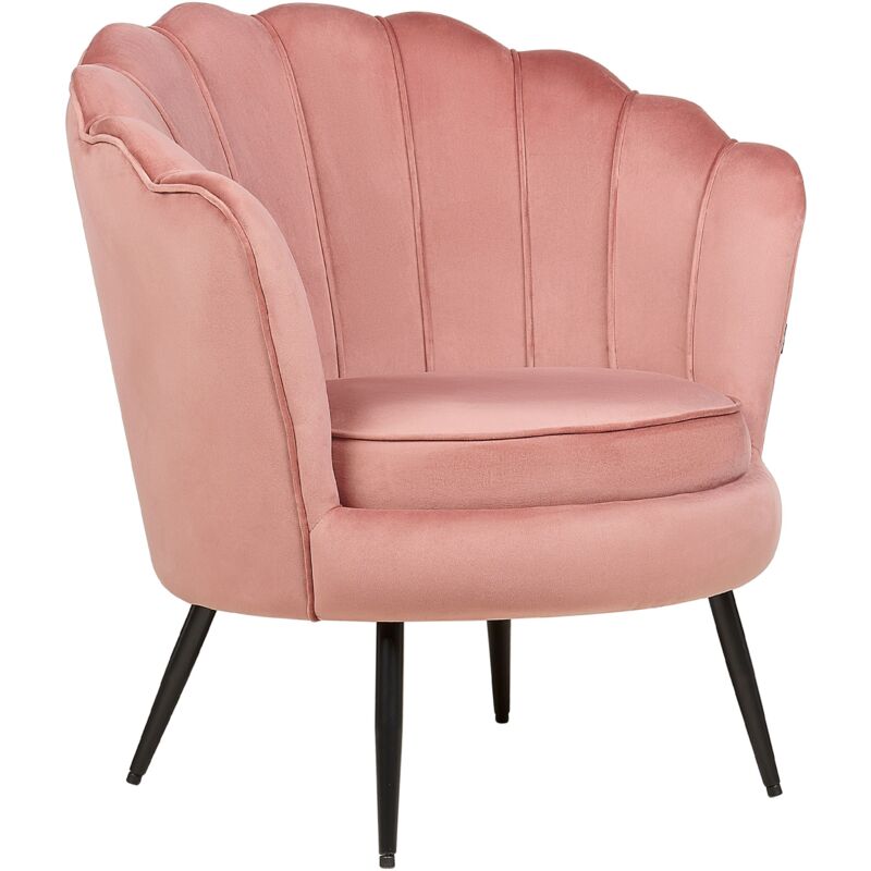 foto del prodotto beliani poltrona in velluto rosa imbottito con gambe in metallo retr lovikka