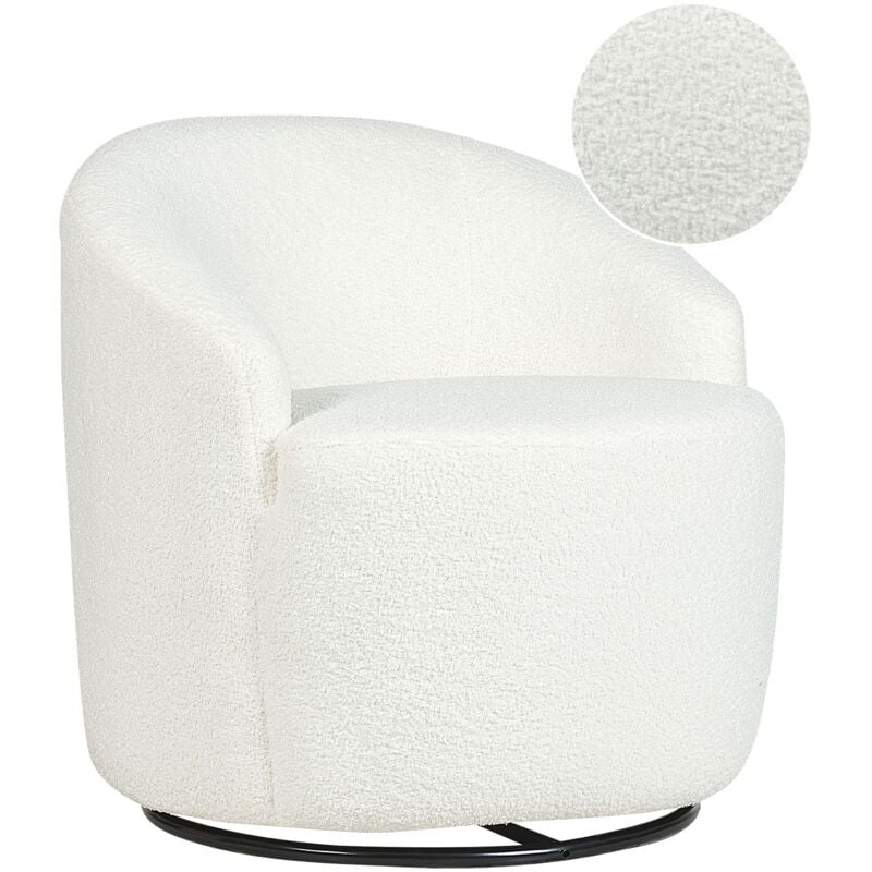 foto del prodotto beliani poltrona poltroncina glamour art deco boucle bianco con base girevole 360 davik