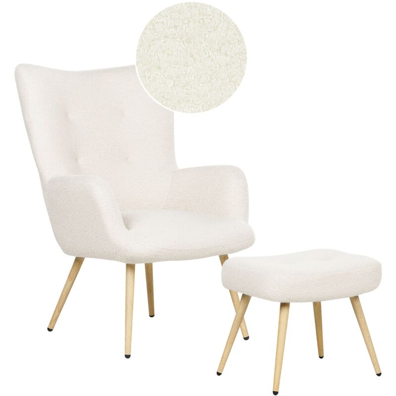 foto del prodotto beliani poltrona rivestita in tessuto beige con motivo floreale con poggiapiedi vejle ii