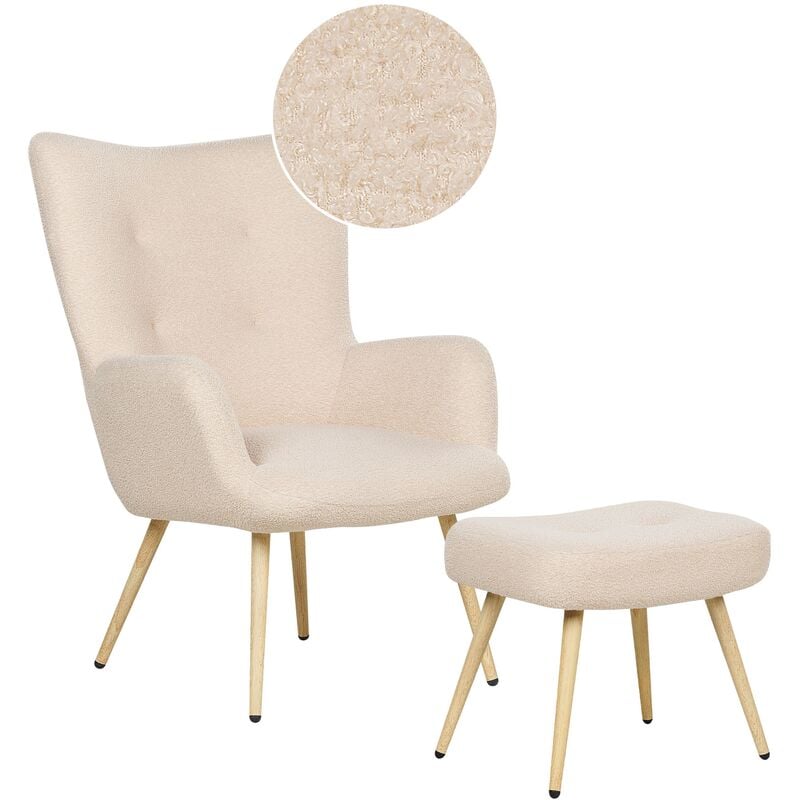 foto del prodotto beliani poltrona rivestita in tessuto beige con poggiapiedi vejle ii