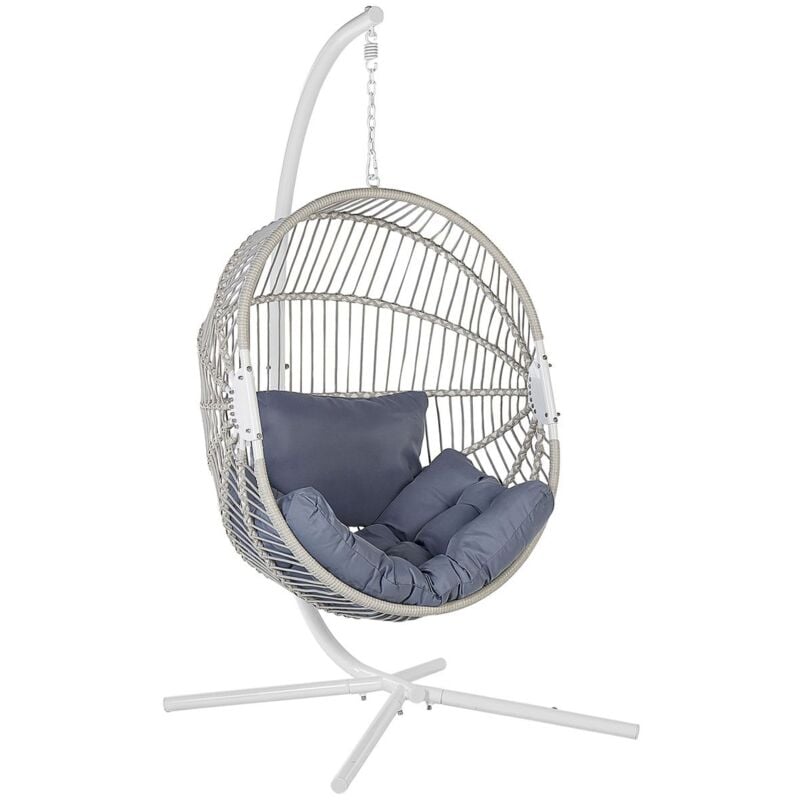 foto del prodotto beliani poltrona sospesa in rattan bianco con base in metallo acri