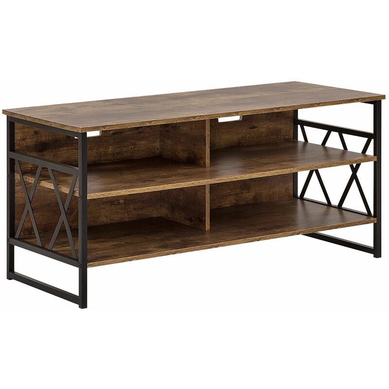 foto del prodotto beliani porta tv aspetto legno scuro e metallo con ripiani 57 x 120 x 51 cm carlisle