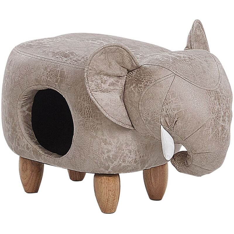 foto del prodotto beliani - pouf contenitore per bambini in tessuto effetto pelle grigio gambe legno jumbo