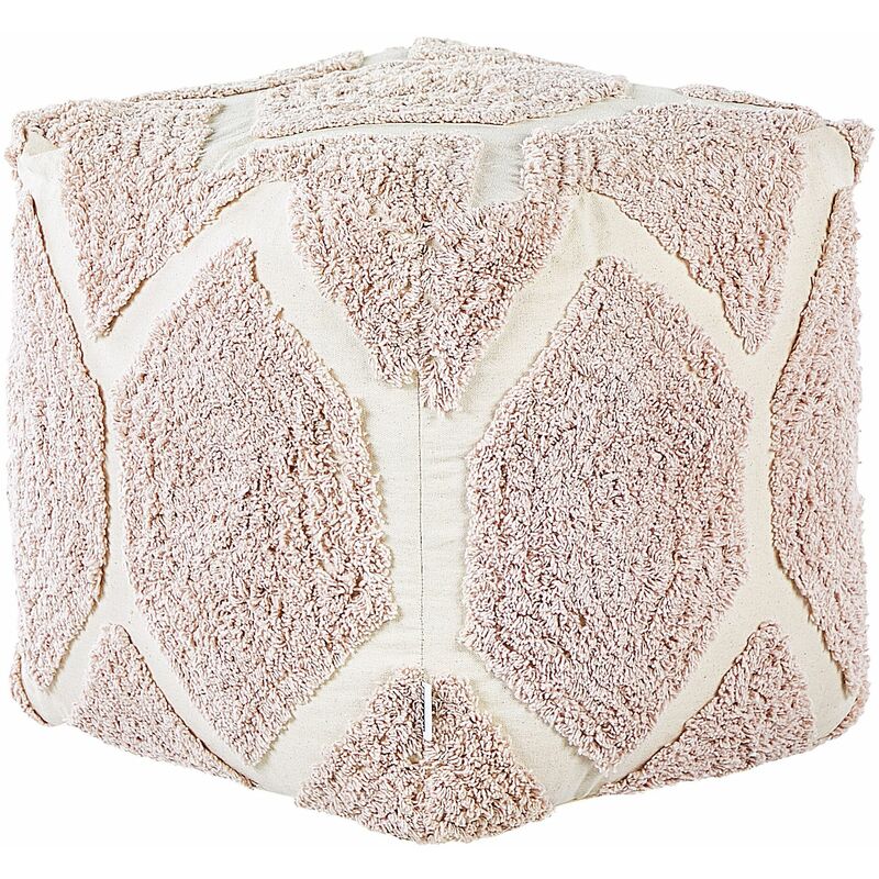 foto del prodotto beliani pouf cotone beige e rosa motivo decorativo soggiorno camera da letto boho rojhan