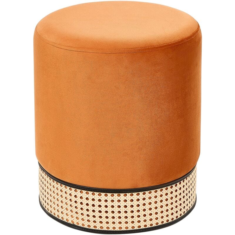 foto del prodotto beliani pouf imbottito in velluto arancione e rattan intrecciato yankton